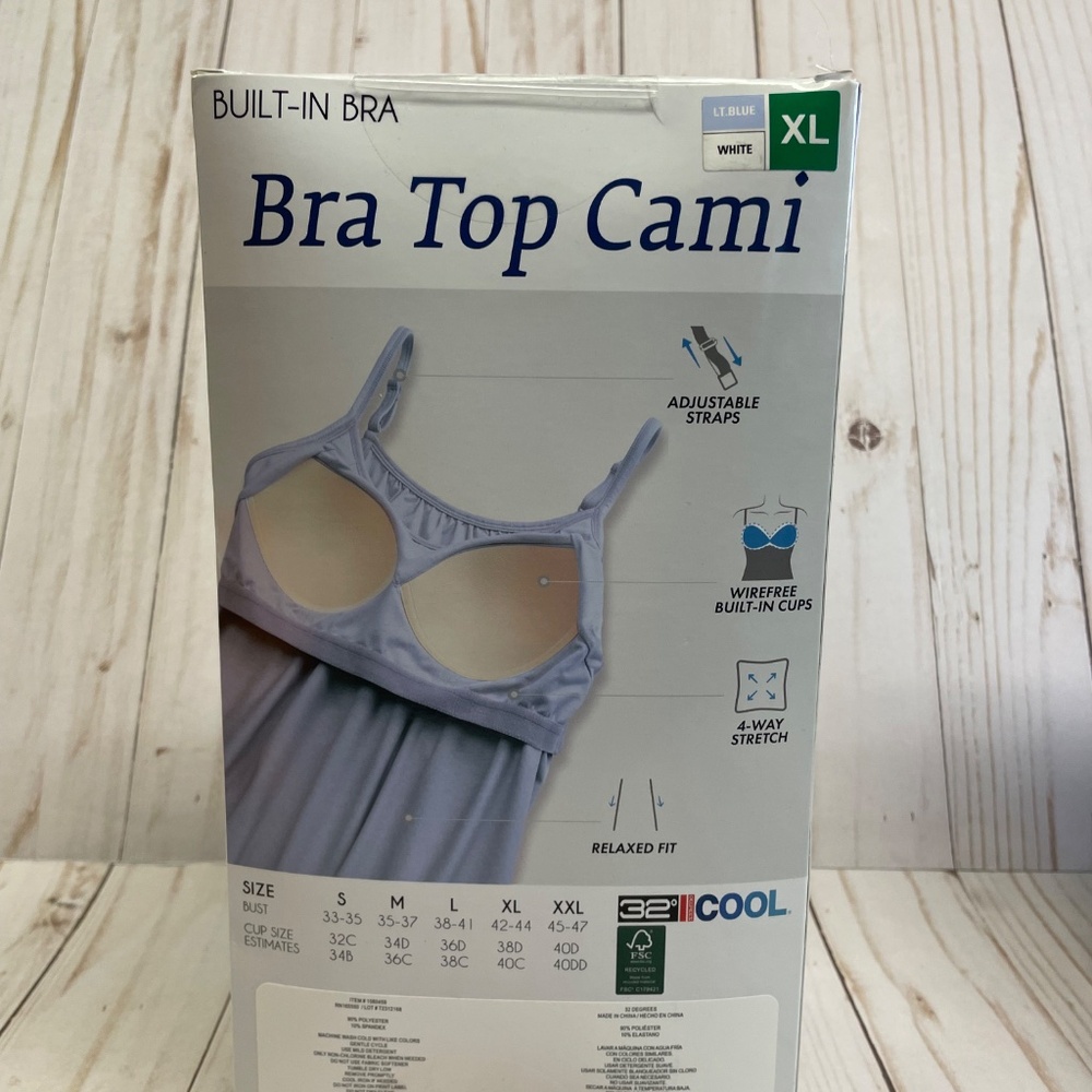 Women's 32 Cool Built In Bra Top Cami Camisole 2 Pack XL Bust 42-44" NEW - Picture 3 of 3